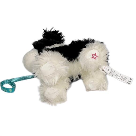 American Girl Sheep Dog Pet Plush Flower Collar Leash Black White Faux Fur Puppy - Picture 6 of 13